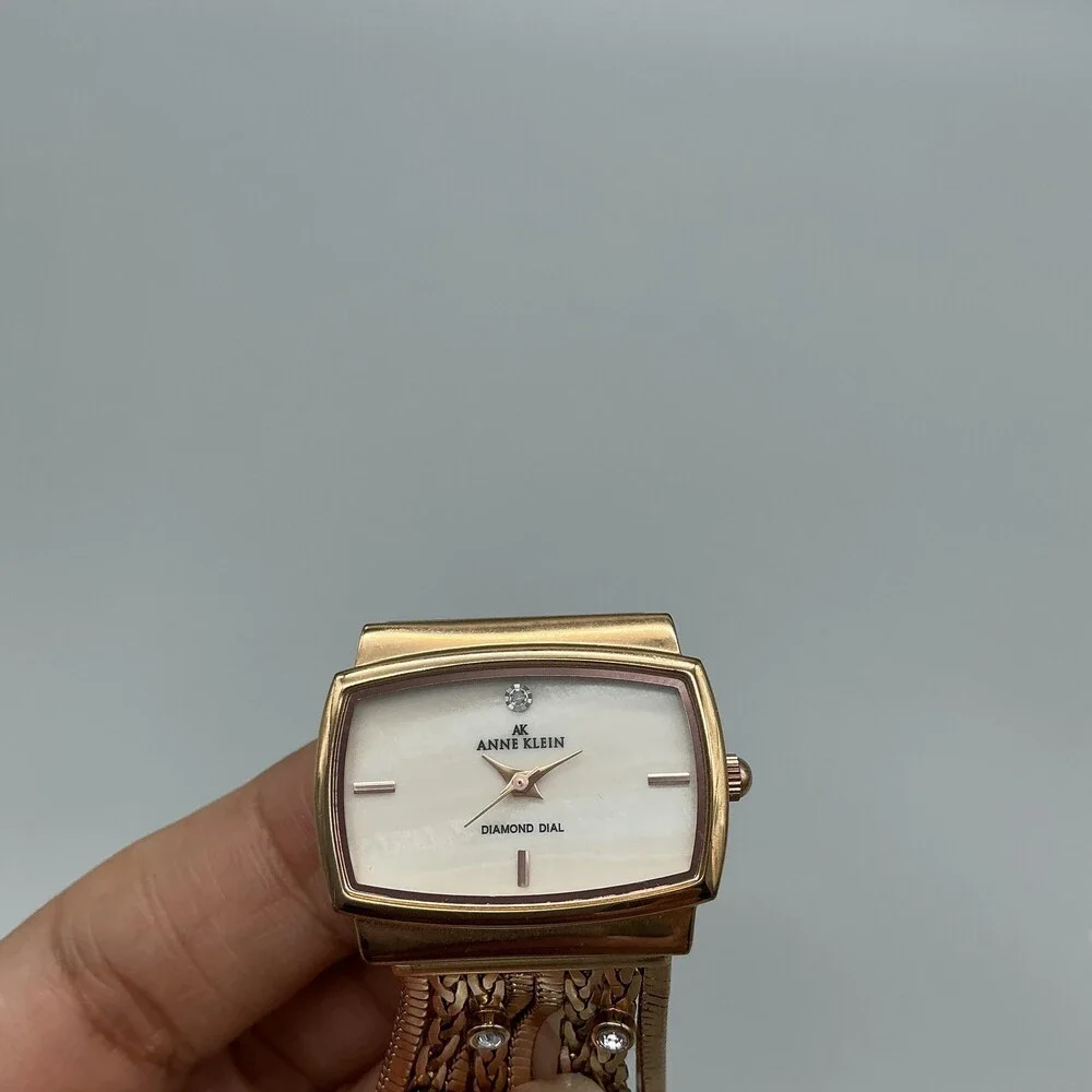 Anne Klein Womens Watch 30mm MOP Diamond Gold Tone Bracelet New Battery 7.25